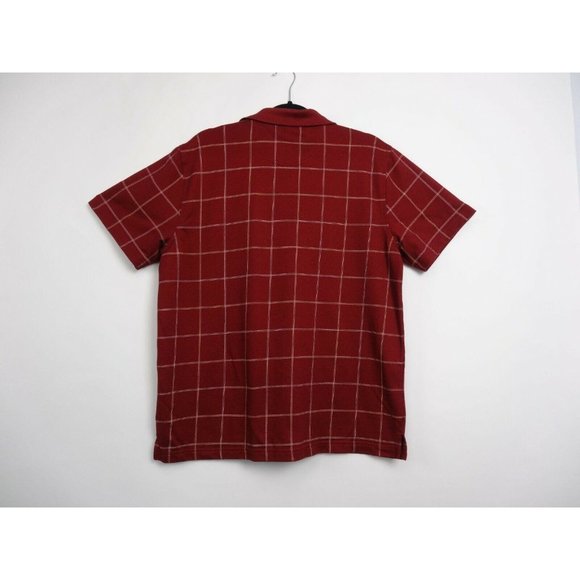 Mens Van Heusen Polo Shirt Large 16 16 1/2 Red/Burgundy Plaid Short Sleeve - Picture 4 of 6